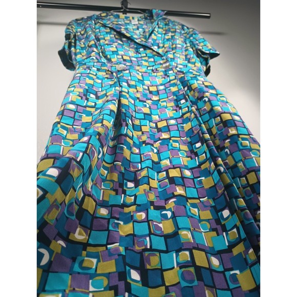 Robbie Bee 100% Silk Sz 10 Maxi Shirt Dress Check Blue Lined Belt Buttoned - Picture 14 of 16